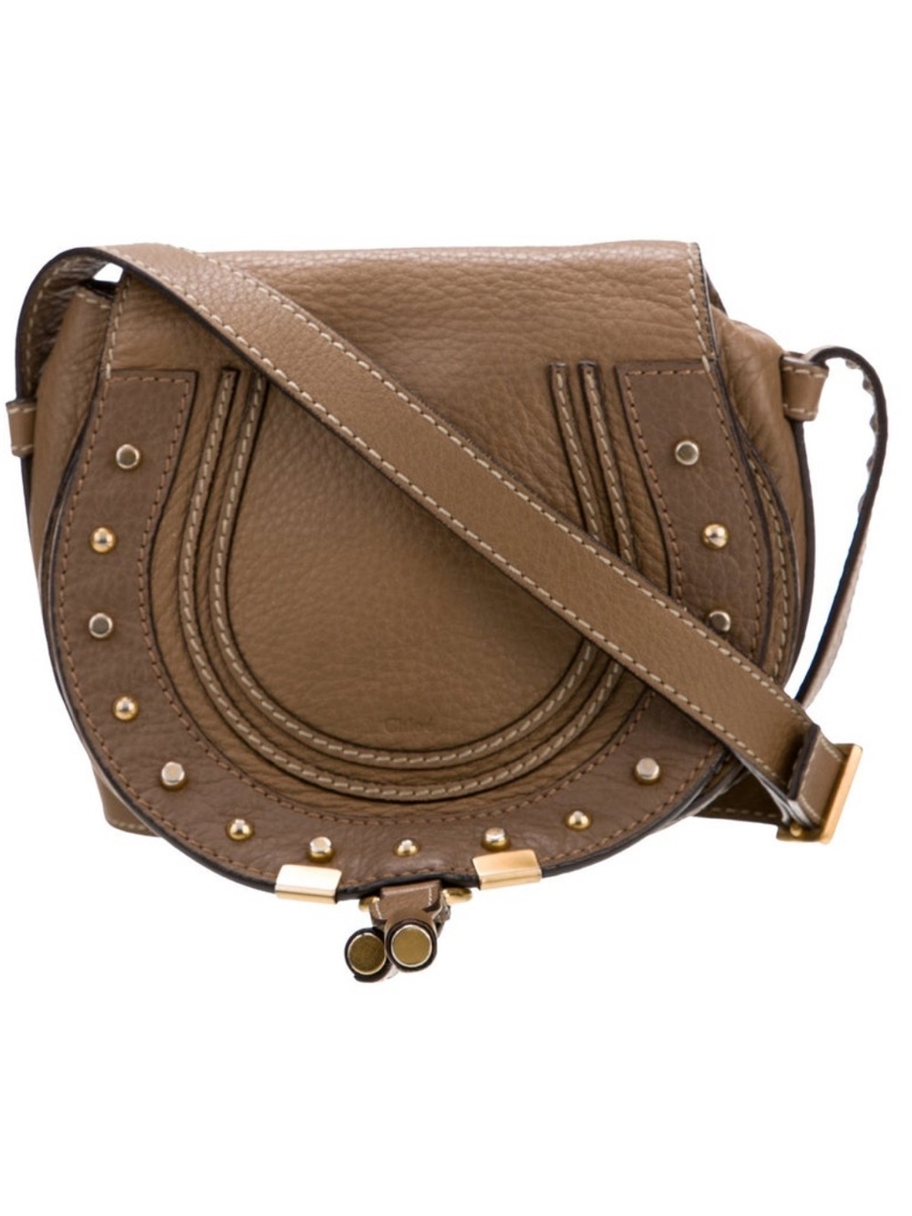 Chloe Tan Leather Saddle Crossbody with Gold Studs